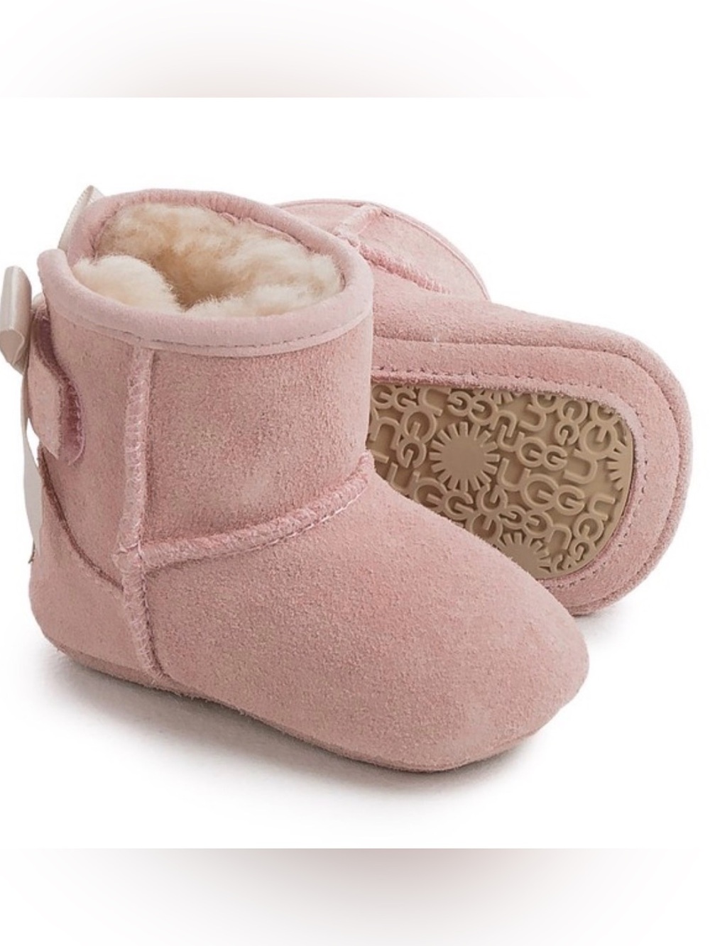 UGG JESSE BOW II BOOTIES PINK FUR LINED Sz02/03 Small